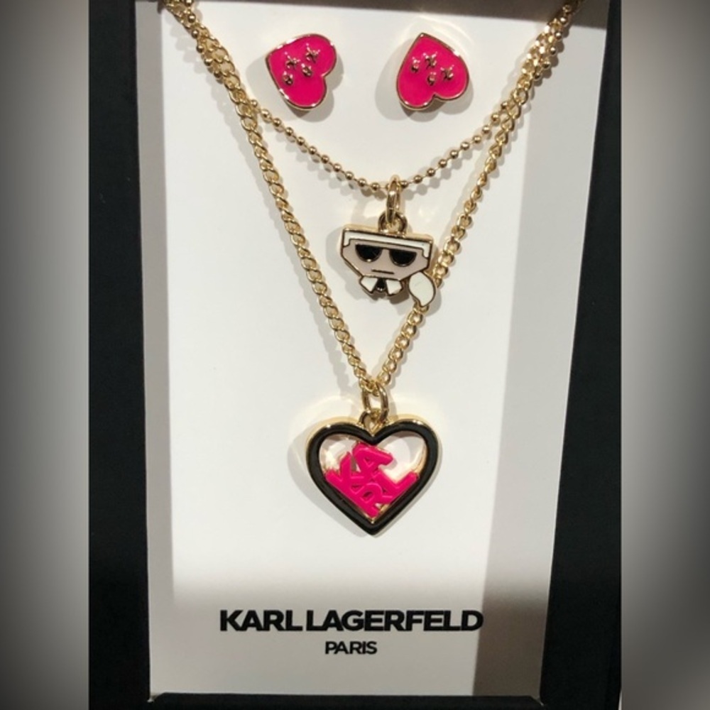 Karl Lagerfeld‎ 3pc Karl monogram heart charm Baby Karl necklaces & earrings set
